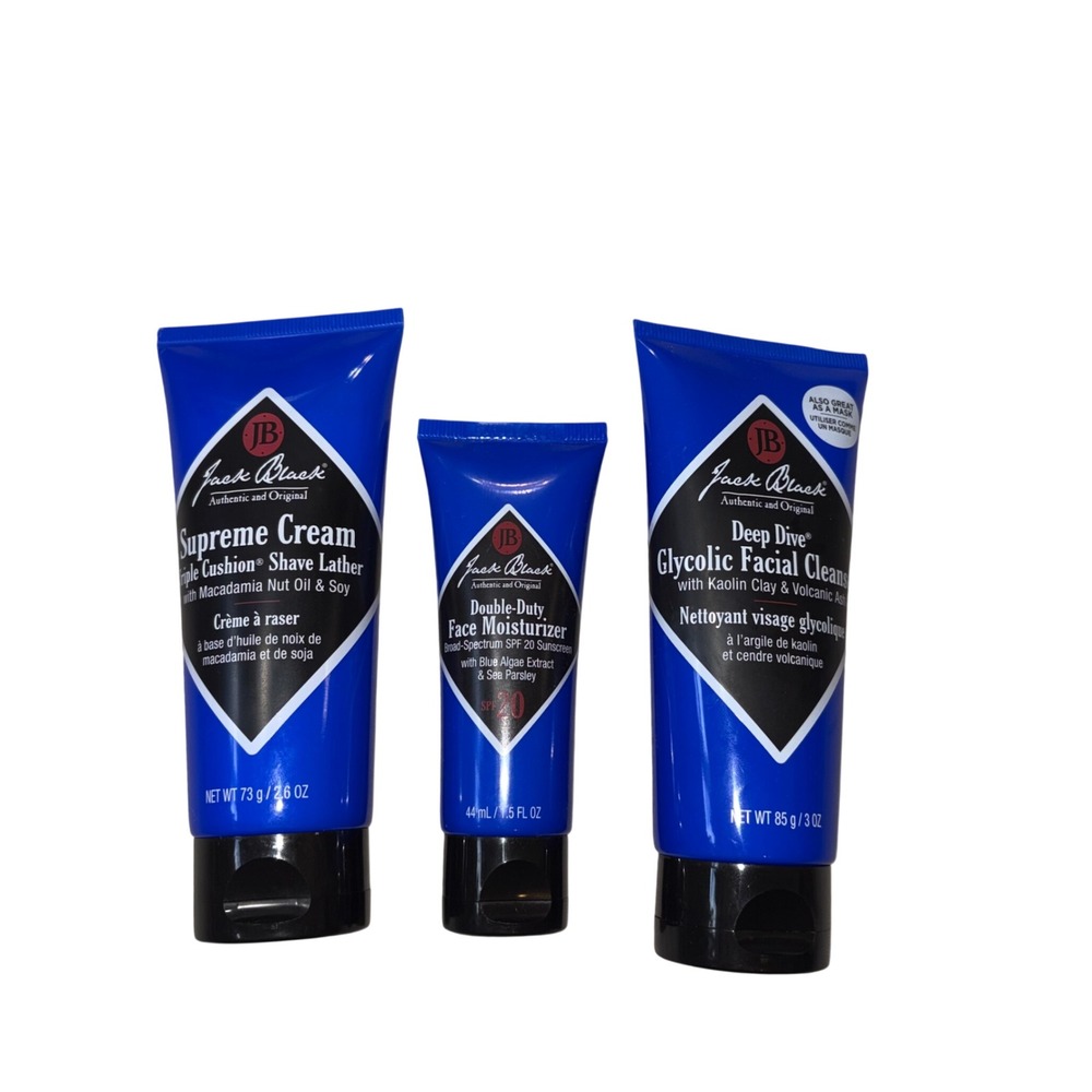Jack Black Mens Skincare Set Shave Cream SPF 20 Moisturizer Glycolic‎ Cleanser